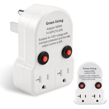 Imagem de Green living Adaptador De Secadora Atualizado De 50 A Para 20 A, 110 V, Nema 14-50P Para 2X 5-15R/5-20R, Adaptador De Tomada De Secadora Portátil Sem Fio De 4 Pinos Para 3 Pinos Com Disjuntor De 20