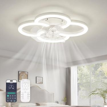 Imagem de FTZVRD Ventiladores De Teto De Perfil Baixo Com Luzes E Controle Remoto, Ventilador De Teto Fandelier Embutido, Luz De Ventilador Led Inteligente De 5 Lâminas De 3000K-6500K, Ventiladores De Teto M