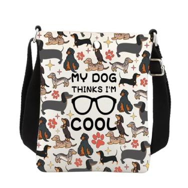 Imagem de Bolsa transversal Dachshund Dachshund Dog Gifts Dachshund Lovers Gift My Dog Thinks I'm Cool Dachshund Sling Bolsa para celular, Branco