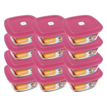 Imagem de 12 Pote Vidro Quadrado Facilita c/ Tampa Marmita 500ML Marinex - NADIR