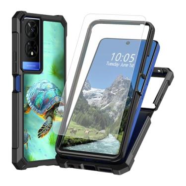Imagem de DIGTIALL Capa para TCL 50 XE 50XE 5G com protetor de tela de vidro temperado, dupla camada resistente à prova de choque TPU bumper canto elevado capa protetora para TCL 50 XE 50XE 5G, tartaruga