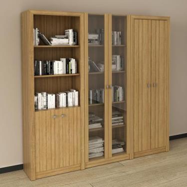 Imagem de Conjunto 3 Armários de Escritório com Portas de Vidro Amêndoa - Tecno 