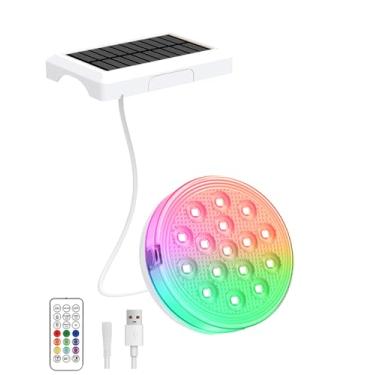 Imagem de Luzes solares de piscina, luzes de LED submersíveis recarregáveis com controle remoto, IP68 à prova d'água, ímã embutido, luz subaquática solar para piscinas acima do solo/subterrâneo, decoração de