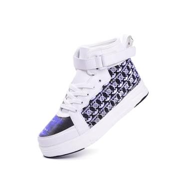Imagem de PYYIQI Tênis de cano alto com luzes de LED para mulheres e homens, sapatos de dança hip-hop para festa de Halloween e Natal com carregamento USB, Branco, 36 BR