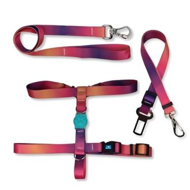 Imagem de Kit Cinto de Segurança + Peitoral H + Guia G Rosa e Roxo