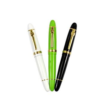 Imagem de Ranvi JinHao Caneta-tinteiro 159 com acabamento dourado, ponta média de 0,5 mm, 3 peças, 3 cores (preto, branco, verde)