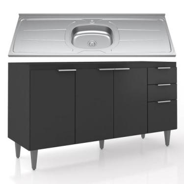 Imagem de Balcão de Cozinha Com Pia Inox 150cm Pérola Z34 Preto - Mpozenato, Pre