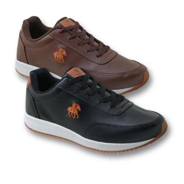 Imagem de Kit 2 Tênis Masculino Casual Sapatenis Polo Nog De Couro, Preto, Café,