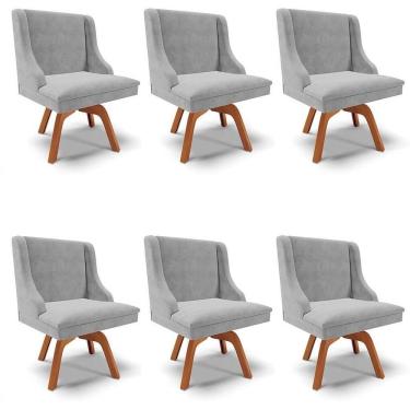 Imagem de Kit 6 Cadeiras Estofadas Giratória Para Sala De Jantar Lia Suede Cinza - Ibiza