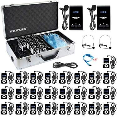 Imagem de EXMAX Sistema de transmissão de voz de áudio sem fio ATG-100T 195MHz Dispositivos de interpretação para intérprete de apresentador de guia turístico (2 transmissores e 25 receptores + caixa de