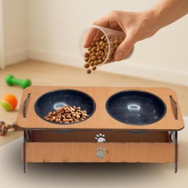 Imagem de Kit Pet Cães e Gatos Armazenamento de Alimentos Tigela Dupla Funcional