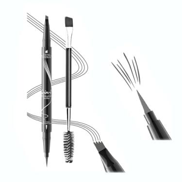 Imagem de Lápis de sobrancelha microblading de ponta dupla 2 em 1 | Ponta de 4 pontas e pincel de precisão para traços naturais semelhantes a cabelos | Impermeável, à prova de manchas e uso duradouro o dia todo
