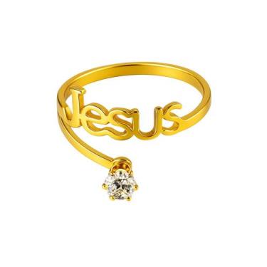 Imagem de Anel Jesus Pedra Zircônia Branca 2mm Banhado Ouro 18k Luxo Tungstenio 