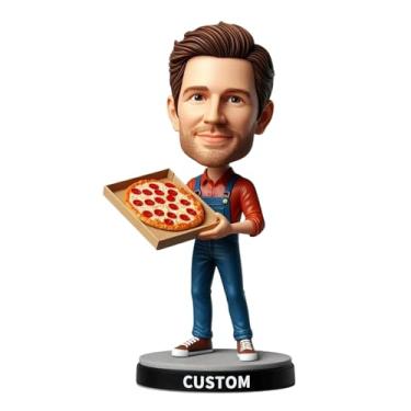 Imagem de Pizza Shop Owner Bobblehead Segurando Pizza Decoração Personalizada para Pizzarias, Restaurantes, Paredes e Proprietários de Negócios Alimentícios, Presente para Colegas, Empreendedores e Homens