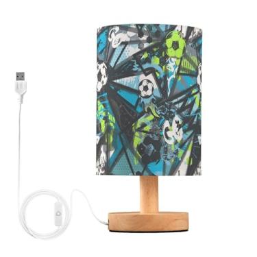 Imagem de Joisal Candeeiro de mesa geométrico abstrato de futebol grunge para quarto, abajur de mesa para sala de estar individual, reforma da casa