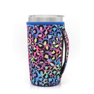 Imagem de AJLTPA Suporte de copo com isolamento de neoprene com alça para copos de 590 ml, manga reutilizável para café gelado compatível com Starbucks Trenta, Dunkin grande, mais (chita azul)
