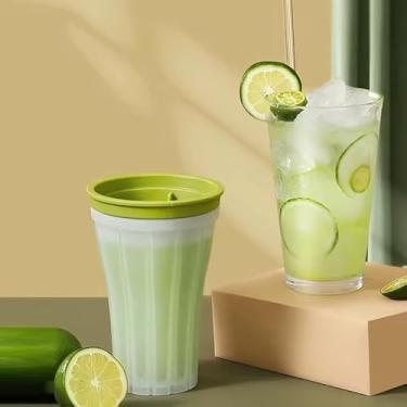 Imagem de Forma de Gelo Smoothie em Copo com Tampa, Raspadinha, 150ml, Branca/Verde, 14,5 x 9,5cm