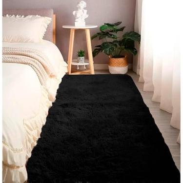 Imagem de Passadeira Felpuda 2,00 X 0,60 Mt Tapete Antiderrapante Peluda (Preto Liso)