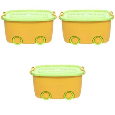 Imagem de Kit 3 Caixas Soft Neon Grande Plástica 50 litros com Alça e Tampa - Mo