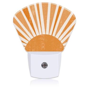 Imagem de Uiaoiais Luzes Noturnas Estilo Boho Com Pôr Do Sol Laranja Abstrato, Luz Noturna Embutida Na Parede, Sensor Anoitecer Ao Amanhecer Para Crianças, Meninas, Meninos, Mulheres, Homens, Decoração Quarto