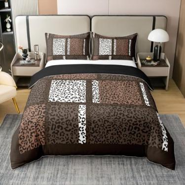 Imagem de Castle Fairy Conjunto de capa de edredom tamanho casal com estampa de leopardo, 100% algodão puro, marrom, branco, pele de animal selvagem, conjunto de capa de edredom (sem enchimento), guepardo