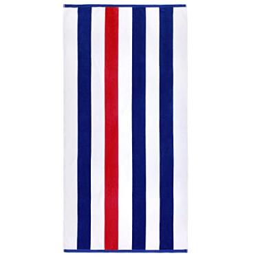 Imagem de Kaufman – Toalhas de praia listradas tonais aveludadas macias de 89 cm x 178 cm | Absorventes, de secagem rápida | Toalhas de praia grossas 100% algodão (NAV-VERMELHO)