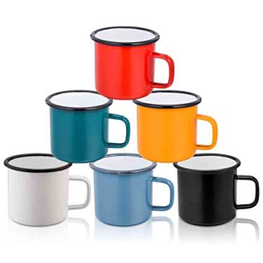 Imagem de TeamFar Caneca de café, caneca de esmalte de chá de 355 ml, copos de bebida de acampamento, branco/azul/verde/preto/vermelho/amarelo vintage para interior e exterior, não tóxico e portátil, cor atraente e design clássico - conjunto de 6
