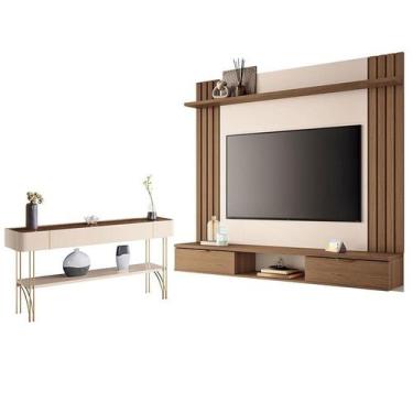 Imagem de Painel para TV Suspenso Solus e Aparador Vivant Castanho Off White  HB