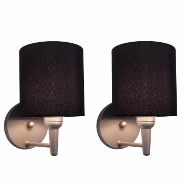 Imagem de Kit/2 Arandela Cilíndrica Md-2009 Base Cinza Cúpula em Tecido 14x15cm Preto - Bivolt