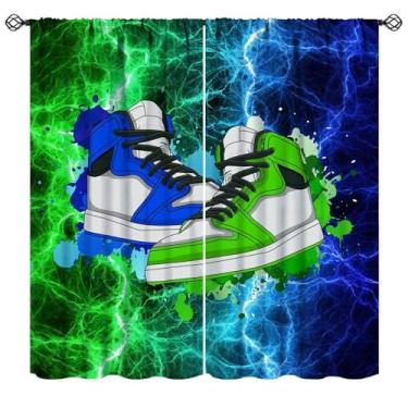 Imagem de Mchenxin Cortinas de sapatos esportivos, abstrato grafite azul verde colorido tênis infantil tratamentos de janela cortinas para meninos adolescentes quarto sala de jogos, sala de estar, 106,7 x 114,3