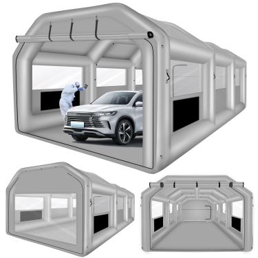 Imagem de QILEBA Cabine de pintura inflável de 7,9 x 4,4 x 2,9 m, cabine de pintura de carro portátil com sistema de filtro de ar para estacionamento de carro e barraca de trabalho
