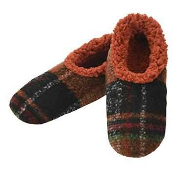Imagem de Pantufas masculinas Snoozies – Chinelos para homens – Chinelos masculinos – Chinelos masculinos – Chinelos masculinos – Xadrezes de ousado, Rust, Small
