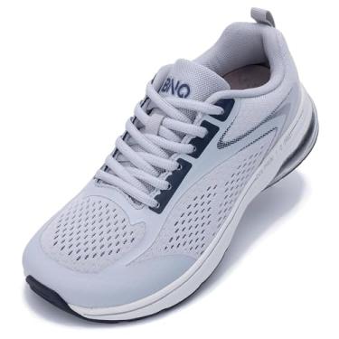 Imagem de SURRAY Tênis feminino de caminhada com bico largo com suporte de arco, tênis de corrida de largura extra larga para fascite plantar pé plano, alívio da dor, tamanho 6-11, Azul-cinza, 6 Wide