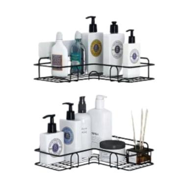 Imagem de Prateleira de Canto em L, Aramada, Porta Shampoo, Kit com 2 Peças