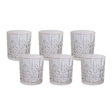 Imagem de Kit 6 Copo Baixo Whisky Drink Clarice Vidro 350ml Borda Dourada - Haüs