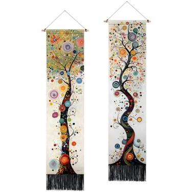 Imagem de BVBOX Pacote com 2 tapeçarias verticais lua e sol, tapeçaria longa estética de flor de paisagem para decoração de parede de sala de estar e quarto 33 cm L x 130 A (tipo 7, 33 cm Lx131 A, sem moldura)