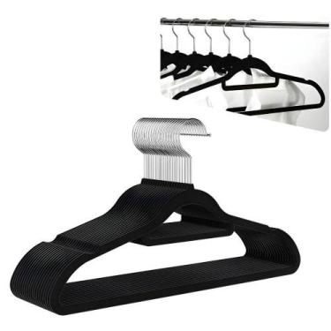 Imagem de Kit Com 10 Cabides Slim De Veludo - Organização E Sofisticação preto -