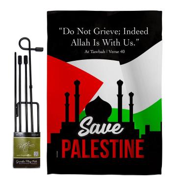 Imagem de USA Decoration Conjunto de bandeira de jardim Save Palestine com suporte de suporte, Cause Pray for Home, Country International World House Decor Banner pequeno Yard Double Sided, Feito nos EUA