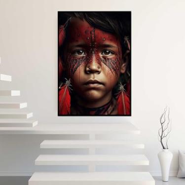 Imagem de Quadro com Moldura Indio Rosto Amazonas Decorativo Grande Sala Quarto Hall