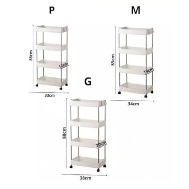 Imagem de Armário Carrinho Organizador Multiuso Com 4 Camadas Com Rodinhas Cozinha Banheiro Quarto Lavanderia(PRETO,KIT P+M+G)