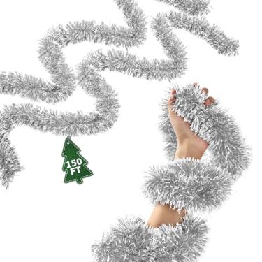 Imagem de YOGINGO Guirlanda De Natal 45 Metros - Decorações Para Árvores Natal, Enfeites Decoração Interiores E Exteriores, Teto Com Torção Metálica Ano Novo (Prateada)