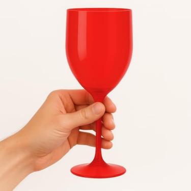 Imagem de Kit 100 Taças De Vinho De Acrílico Cristal 260ml Drinks Premium Festas, Tinto, Suave, Seco (Vermelho)