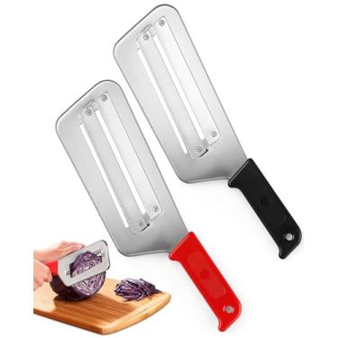 Imagem de 2 peças de facas trituradoras de aço inoxidável, triturador de repolho, cortador de juliana de lâmina dupla, cortador de chucrute, ralador de salada de repolho, fácil de usar e limpar (preto +