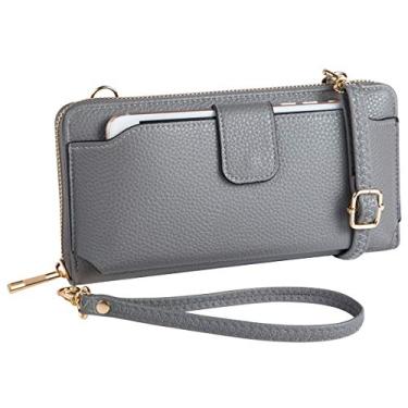 Imagem de Bolsa feminina tipo carteira de pulso transversal para celular, bolsa de mão, compartimentos para cartão RFID, 2 alças de pulso, Cinza, 8.3*4.3*1.4
