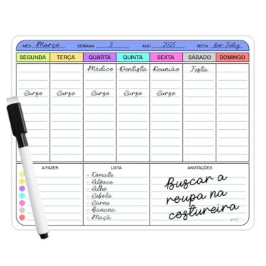 Imagem de Lousa Magnética com Caneta Apagável Planner de Geladeira Imã Recados e Anotações