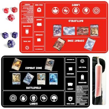 Imagem de HaoSiTeck 2 Packs Playmats MTG para Iniciantes com Dices, Magic Mat Commander Deck Card Playmat para TCG MTG Acessórios Play Mat 24x14 Polegadas Duel Card Battles, Preto/Vermelho