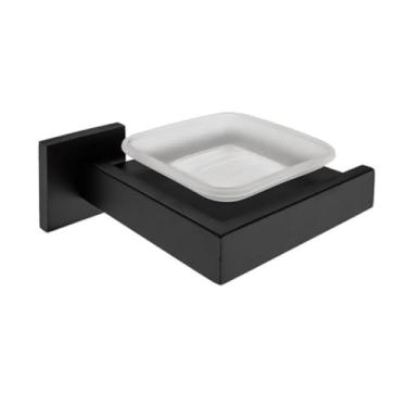 Imagem de Conjunto de acessórios para banheiro em aço inoxidável preto, porta-toalhas, porta-papel higiênico, acessórios para banheiro (saboneteira MB)