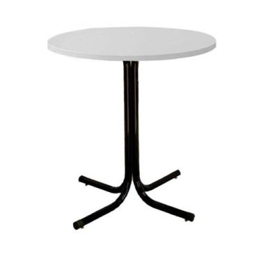 Imagem de Mesa de Jantar Redonda 80cm Preta Tampo Madeira Branco - Lamar Design