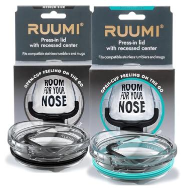 Imagem de Ruumi Tampa para copo de nariz (pacote com 2, preto/espuma do mar) – Compatível com Yeti Rambler de 590 ml, Ozark Trail, Swig – Veja a tabela para outras marcas/tamanhos