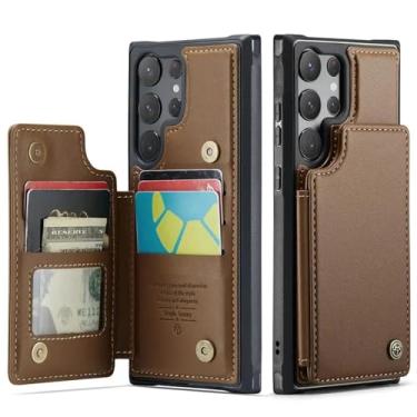 Imagem de HJZSZX Para Samsung S23 Ultra Luxury Leather Wallet Card Case Flip Stand Cover (Para Samsung S23 Ultra/Marrom)